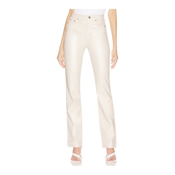 New AFRM Vegan Leather Pant Heston High Waist Straight Leg Off White Size 26 - Picture 2 of 9